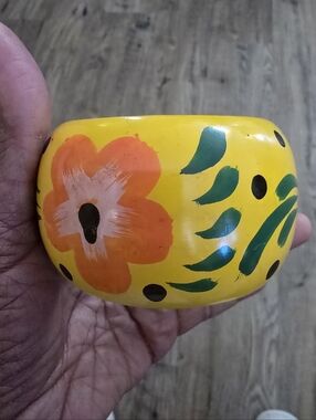 Yellow Floral Hand-Painted Wide Bangle Bracelet